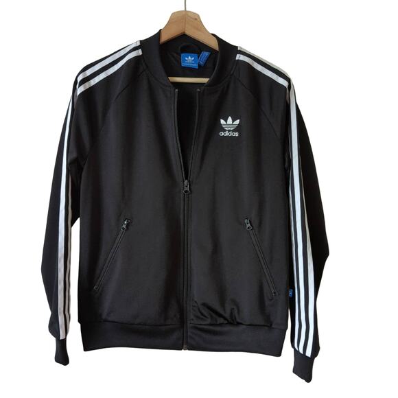 adidas Womens Superstar Track Jacket Black 3 Stripe Full Zip Classic Small Retro - Picture 5 of 11